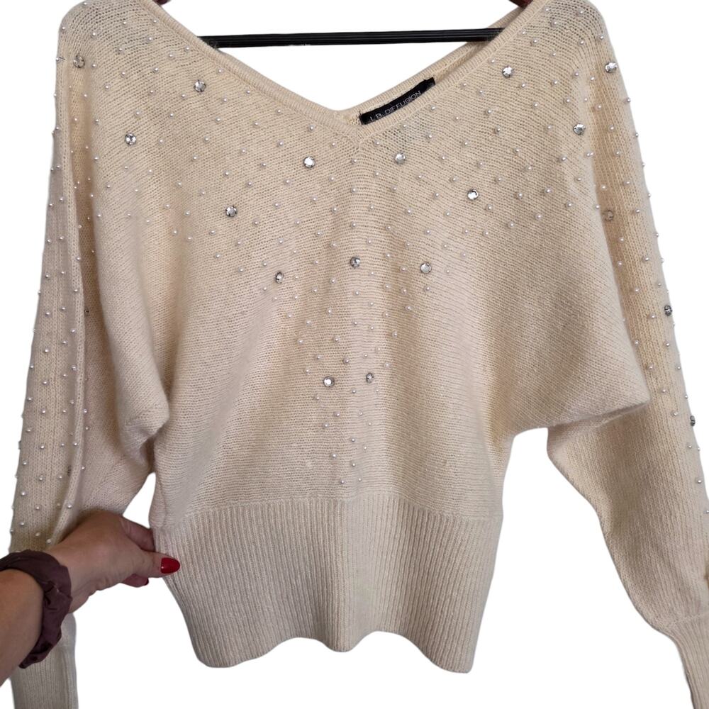 I.B. Diffusion Vintage 80s Silk Angora Wool Beaded Dolman Sleeve Sweater LARGE - Picture 2 of 10